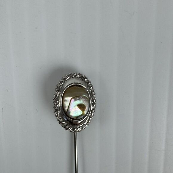 Vintage Abalone Shell Design Stickpin Silver Tone Setting - Picture 2 of 6